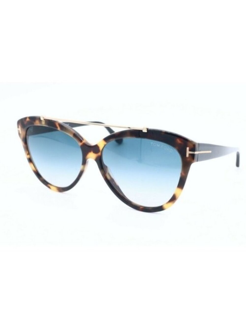 Tom Ford Livia TF 518 56W Cat Eye Tortoise Sunglasses Blue Gradient Lenses (A)